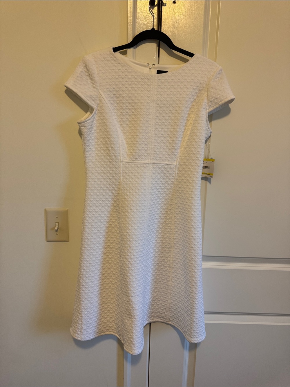 Anne Klein White Textured Cap-Sleeve A-Line Dress